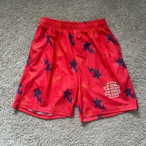Bape Eric Emanuel Red and Blue Athletic Shorts with Star Pattern